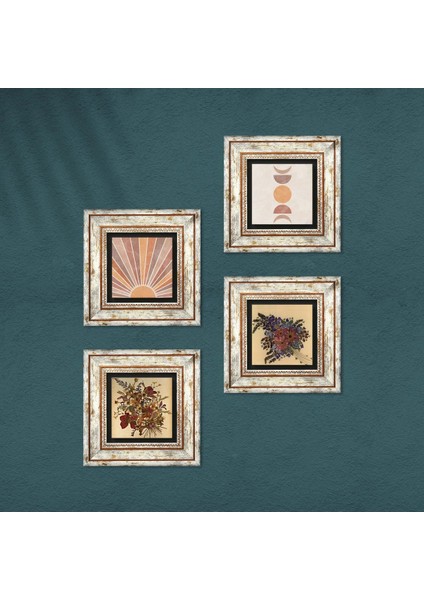 Minimalist Soyut, Vintage Çiçek Taş Duvar Tablosu Çerçeveli Duvar Dekoru 4 Parça Tablo Seti Wall Art T4-1191 fırsatları