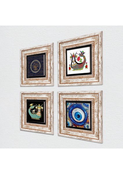 Stone Nazar, Şahmeran Çerçeveli Taş Duvar Tablosu 4’lü Set - Dekoratif Modern Sanat, Ev ve Ofis Dekoru |TK4-1533| fiyatları