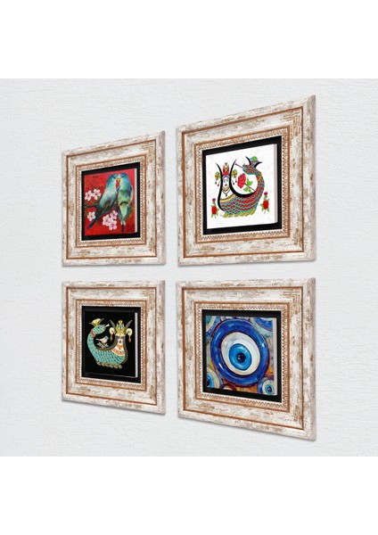 Stone Nazar, Kuş, Şahmeran Çerçeveli Taş Duvar Tablosu 4’lü Set - Dekoratif Modern Sanat, Ev ve Ofis Dekoru |TK4-1538| fiyatları