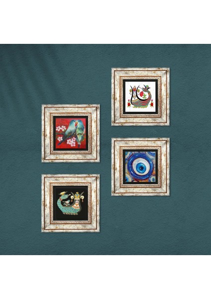 Stone Nazar, Kuş, Şahmeran Çerçeveli Taş Duvar Tablosu 4’lü Set - Dekoratif Modern Sanat, Ev ve Ofis Dekoru |TK4-1538| fırsatları