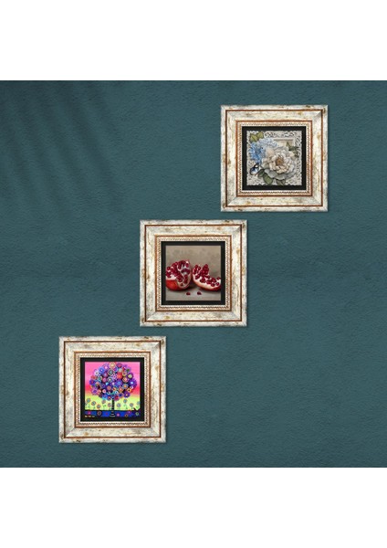 Stone Kelebekli Çiçek, Hayat Ağacı, Nar Çerçeveli Taş Duvar Tablosu 3’lü Set - Dekoratif Modern Sanat, Ev ve Ofis Dekoru |TK3-1040| fırsatları