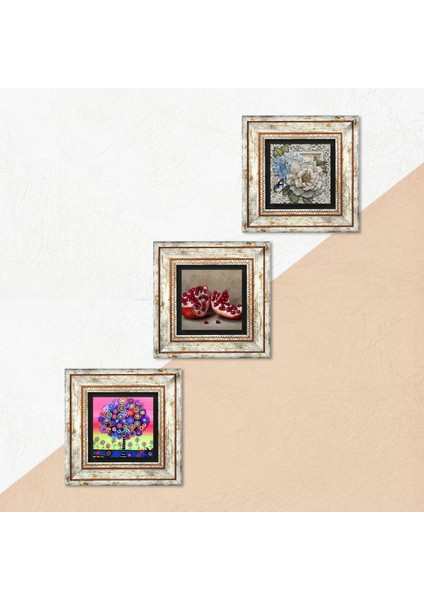 Stone Kelebekli Çiçek, Hayat Ağacı, Nar Çerçeveli Taş Duvar Tablosu 3’lü Set - Dekoratif Modern Sanat, Ev ve Ofis Dekoru |TK3-1040| indirimleri