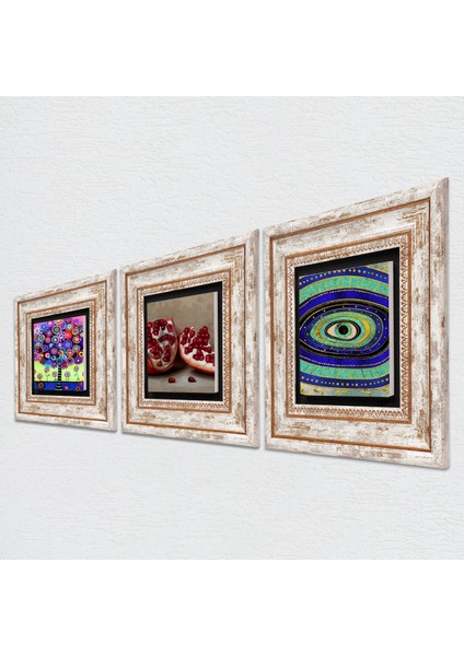 Nazar, Hayat Ağacı, Nar Taş Duvar Tablosu Çerçeveli Duvar Dekoru 3 Parça Tablo Seti Wall Art T3-1056 fiyatları