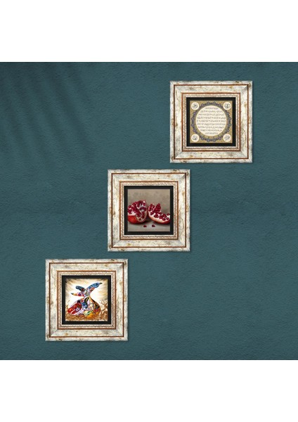 Hilye-i Şerif, Semazen, Nar Taş Duvar Tablosu Çerçeveli Duvar Dekoru 3 Parça Tablo Seti Wall Art T3-856