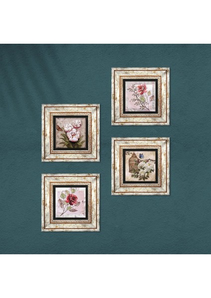 Gül, Kelebekli Çiçek Çerçeveli Taş Duvar Tablosu 4’lü Set - Dekoratif Modern Sanat, Ev ve Ofis Dekoru |TK4-1366| fırsatları