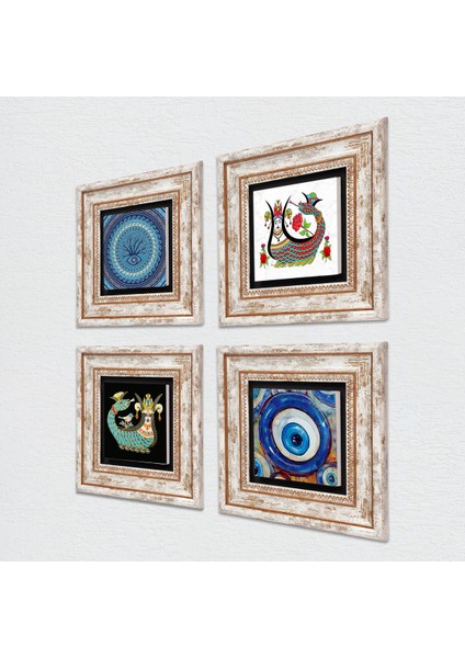 Stone Nazar, Şahmeran Çerçeveli Taş Duvar Tablosu 4’lü Set - Dekoratif Modern Sanat, Ev ve Ofis Dekoru |TK4-1534| fiyatları