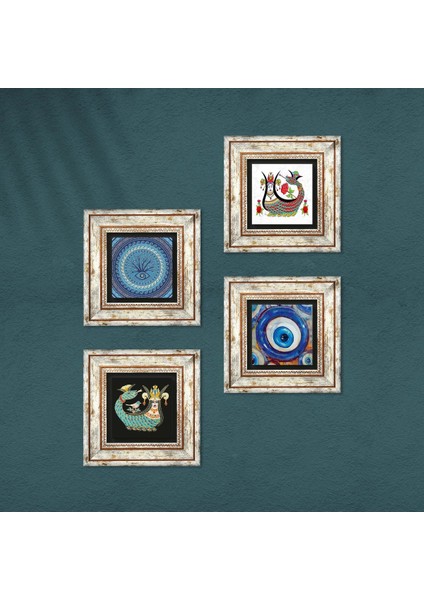 Stone Nazar, Şahmeran Çerçeveli Taş Duvar Tablosu 4’lü Set - Dekoratif Modern Sanat, Ev ve Ofis Dekoru |TK4-1534| fırsatları