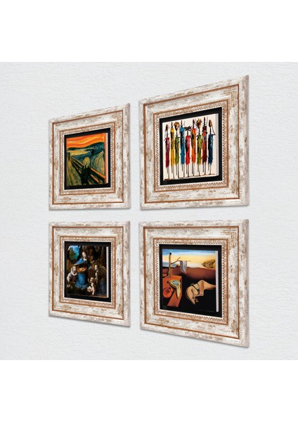 Stone Salvador Dalí, Leonardo da Vinci, Çığlık, Yerli Kadınlar Çerçeveli Taş Duvar Tablosu 4’lü Set - Dekoratif Modern Sanat, Ev ve Ofis Dekoru |TK4-1713| fiyatları