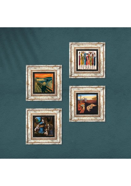 Stone Salvador Dalí, Leonardo da Vinci, Çığlık, Yerli Kadınlar Çerçeveli Taş Duvar Tablosu 4’lü Set - Dekoratif Modern Sanat, Ev ve Ofis Dekoru |TK4-1713| fırsatları