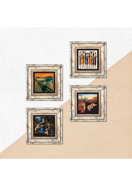 Stone Salvador Dalí, Leonardo da Vinci, Çığlık, Yerli Kadınlar Çerçeveli Taş Duvar Tablosu 4’lü Set - Dekoratif Modern Sanat, Ev ve Ofis Dekoru |TK4-1713| indirimleri