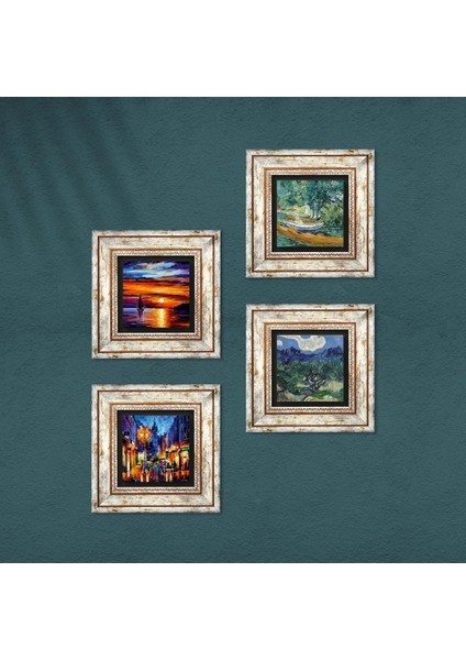 Stone Van Gogh, Deniz Manzarası, Sokak Manzarası Çerçeveli Taş Duvar Tablosu 4’lü Set - Dekoratif Modern Sanat, Ev ve Ofis Dekoru |TK4-1898| fırsatları
