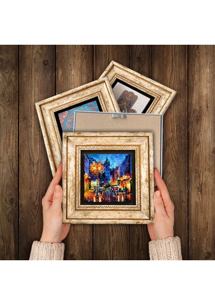 Stone Van Gogh, Deniz Manzarası, Sokak Manzarası Çerçeveli Taş Duvar Tablosu 4’lü Set - Dekoratif Modern Sanat, Ev ve Ofis Dekoru |TK4-1898| modelleri