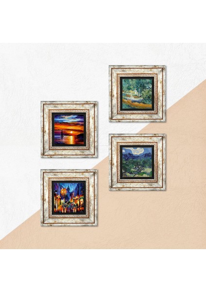 Stone Van Gogh, Deniz Manzarası, Sokak Manzarası Çerçeveli Taş Duvar Tablosu 4’lü Set - Dekoratif Modern Sanat, Ev ve Ofis Dekoru |TK4-1898| indirimleri