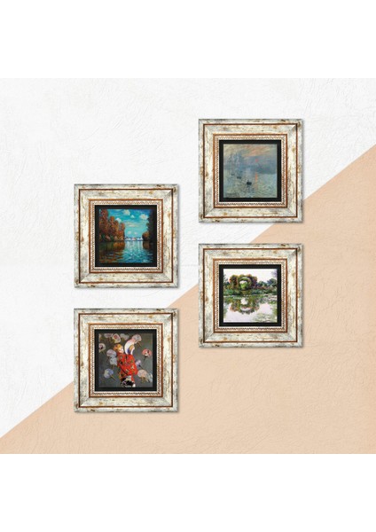 Monet Sonbahar, Japon Kostümü, Gül Çiçekli Kemer, Gün Doğumu Taş Duvar Tablosu Çerçeveli Duvar Dekoru 4 Parça Tablo Seti Wall Art T4-1178 indirimleri
