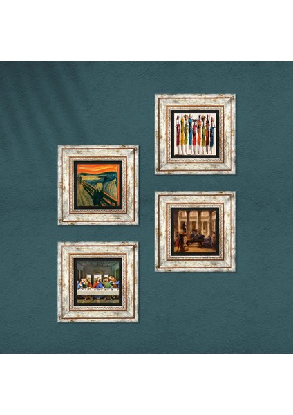 Leonardo da Vinci, Çığlık, Yerli Kadınlar, Bir Roma Sanat Aşığı Çerçeveli Taş Duvar Tablosu 4’lü Set - Dekoratif Modern Sanat, Ev ve Ofis Dekoru |TK4-1726| fırsatları
