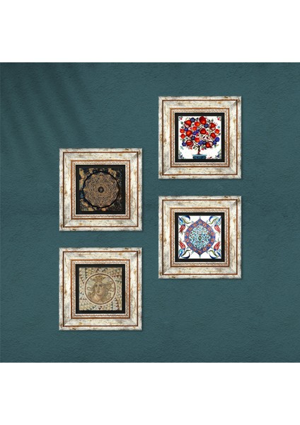 Sri Yantra, Mozaik, Çini Sanatı, Nar Ağacı Taş Duvar Tablosu Çerçeveli Duvar Dekoru 4 Parça Tablo Seti Wall Art T4-277 fırsatları