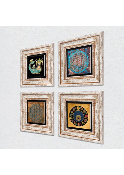 Stone Yaşam Çiçeği, Nazar, Şahmeran Çerçeveli Taş Duvar Tablosu 4’lü Set - Dekoratif Modern Sanat, Ev ve Ofis Dekoru |TK4-456| fiyatları