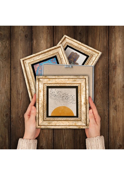 Gül Çiçek, Minimalist Taş Duvar Tablosu Çerçeveli Duvar Dekoru 4 Parça Tablo Seti Wall Art T4-1365