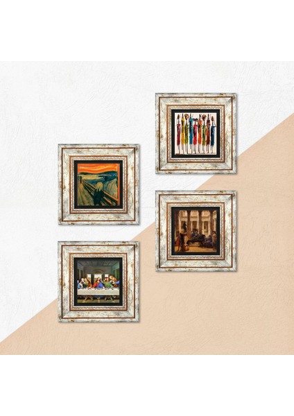 Leonardo da Vinci, Çığlık, Yerli Kadınlar, Bir Roma Sanat Aşığı Çerçeveli Taş Duvar Tablosu 4’lü Set - Dekoratif Modern Sanat, Ev ve Ofis Dekoru |TK4-1726| indirimleri