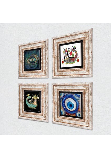 Stone Nazar, Şahmeran Çerçeveli Taş Duvar Tablosu 4’lü Set - Dekoratif Modern Sanat, Ev ve Ofis Dekoru |TK4-1537| fiyatları