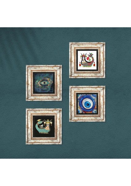 Stone Nazar, Şahmeran Çerçeveli Taş Duvar Tablosu 4’lü Set - Dekoratif Modern Sanat, Ev ve Ofis Dekoru |TK4-1537| fırsatları