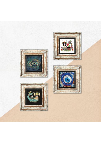 Stone Nazar, Şahmeran Çerçeveli Taş Duvar Tablosu 4’lü Set - Dekoratif Modern Sanat, Ev ve Ofis Dekoru |TK4-1537| indirimleri