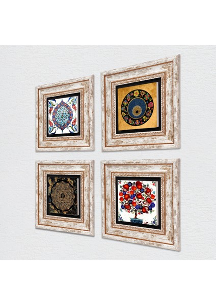 Sri Yantra, Nazar, Çini Sanatı, Nar Ağacı Taş Duvar Tablosu Çerçeveli Duvar Dekoru 4 Parça Tablo Seti Wall Art T4-281 fiyatları