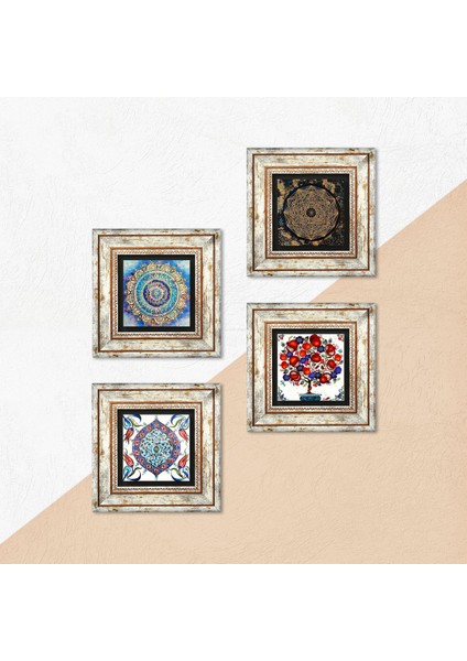 Mandala, Sri Yantra, Çini Sanatı, Nar Ağacı Taş Duvar Tablosu Çerçeveli Duvar Dekoru 4 Parça Tablo Seti Wall Art T4-289 indirimleri