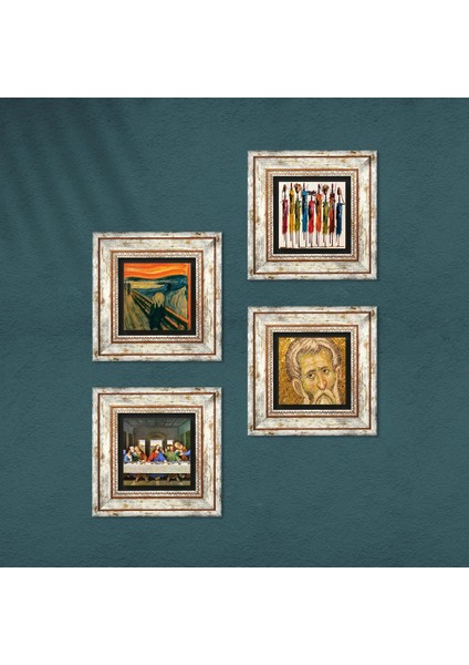 Da Vinci Son Akşam Yemeği, Çığlık, Yerli Kadınlar, Mozaik Çerçeveli Taş Duvar Tablosu 4’lü Set - Dekoratif Modern Sanat, Ev ve Ofis Dekoru |TK4-1732| fırsatları