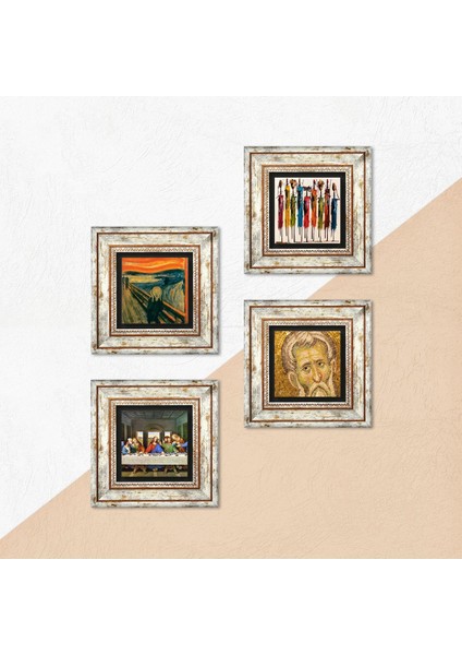 Da Vinci Son Akşam Yemeği, Çığlık, Yerli Kadınlar, Mozaik Çerçeveli Taş Duvar Tablosu 4’lü Set - Dekoratif Modern Sanat, Ev ve Ofis Dekoru |TK4-1732| indirimleri