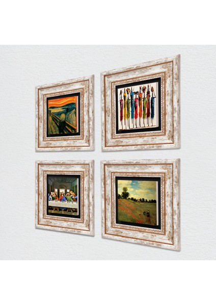 Leonardo da Vinci, Claude Monet, Çığlık, Yerli Kadınlar Taş Duvar Tablosu Çerçeveli Duvar Dekoru 4 Parça Tablo Seti Wall Art T4-1741 fiyatları
