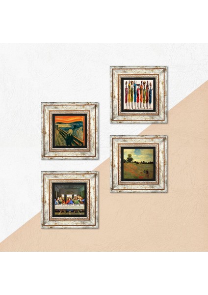 Leonardo da Vinci, Claude Monet, Çığlık, Yerli Kadınlar Taş Duvar Tablosu Çerçeveli Duvar Dekoru 4 Parça Tablo Seti Wall Art T4-1741 indirimleri