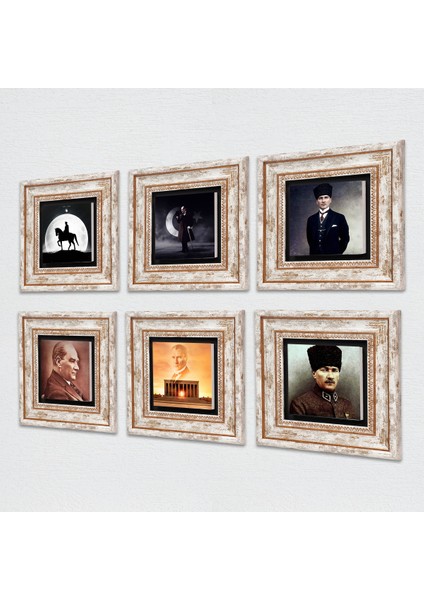 Atatürk, Anıtkabir Taş Duvar Tablosu Çerçeveli Duvar Dekoru 6 Parça Tablo Seti Wall Art T6-17