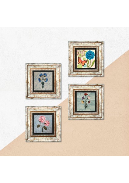 Kelebek, Ebru Sanatı, Pembe Ortanca Çiçeği Taş Duvar Tablosu Çerçeveli Duvar Dekoru 4 Parça Tablo Seti Wall Art T4-1892 indirimleri