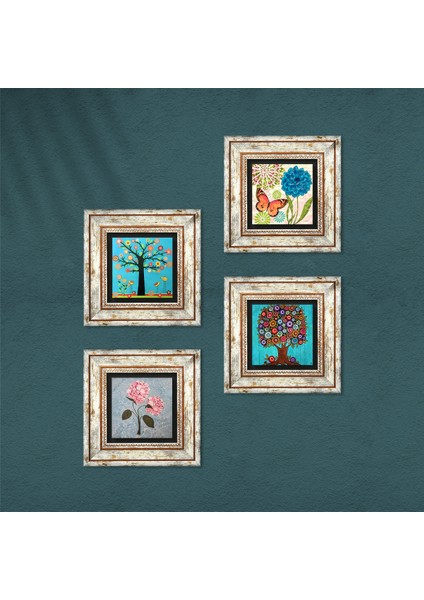 Kelebek, Pembe Ortanca Çiçeği, Hayat Ağacı Çerçeveli Taş Duvar Tablosu 4’lü Set - Dekoratif Modern Sanat, Ev ve Ofis Dekoru |TK4-1893| fırsatları