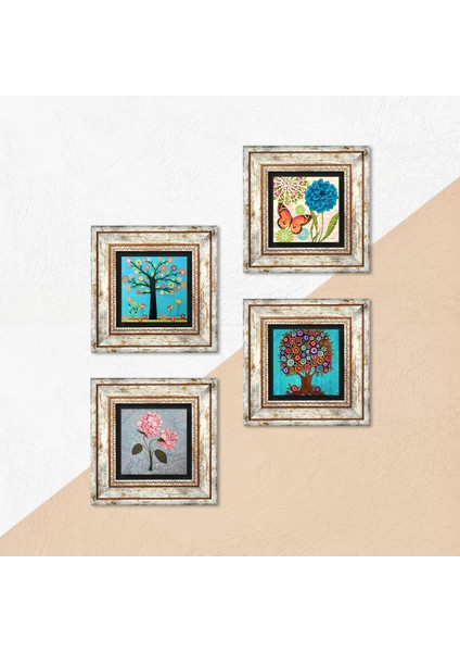Kelebek, Pembe Ortanca Çiçeği, Hayat Ağacı Çerçeveli Taş Duvar Tablosu 4’lü Set - Dekoratif Modern Sanat, Ev ve Ofis Dekoru |TK4-1893| indirimleri