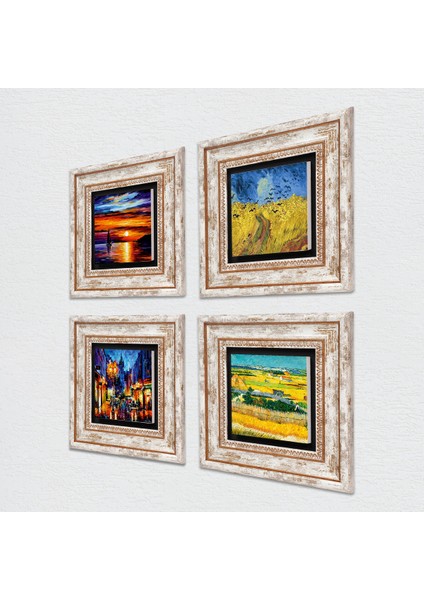 Stone Van Gogh, Deniz Manzarası, Sokak Manzarası Çerçeveli Taş Duvar Tablosu 4’lü Set - Dekoratif Modern Sanat, Ev ve Ofis Dekoru |TK4-1895| fiyatları