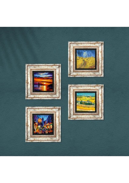 Stone Van Gogh, Deniz Manzarası, Sokak Manzarası Çerçeveli Taş Duvar Tablosu 4’lü Set - Dekoratif Modern Sanat, Ev ve Ofis Dekoru |TK4-1895| fırsatları