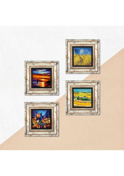 Stone Van Gogh, Deniz Manzarası, Sokak Manzarası Çerçeveli Taş Duvar Tablosu 4’lü Set - Dekoratif Modern Sanat, Ev ve Ofis Dekoru |TK4-1895| indirimleri