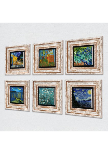 Van Gogh Taş Duvar Tablosu Çerçeveli Duvar Dekoru 6 Parça Tablo Seti Wall Art T6-56