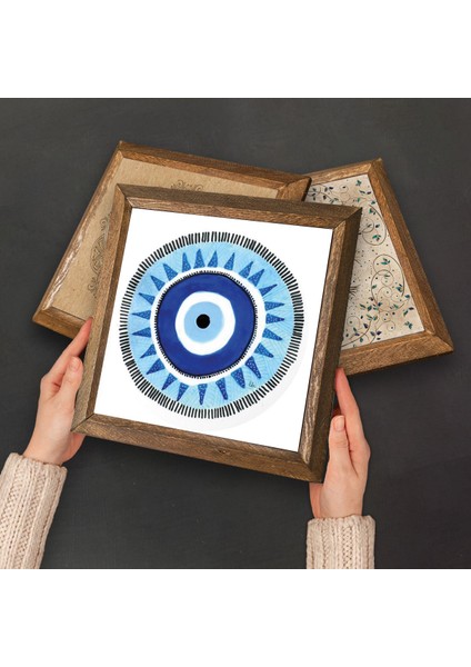 Nazar, Ebru Sanatı, Sri Yantra, Şahmeran Taş Duvar Tablosu Ahşap Çerçeveli Duvar Dekoru 4 Parça Tablo Seti Wall Art W4-998