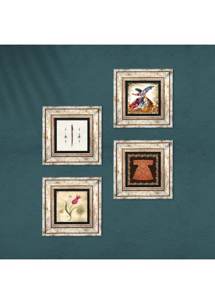 Hırka-i Şerif, Lale, Elif, Semazen Çerçeveli Taş Duvar Tablosu 4’lü Set - Dekoratif Modern Sanat, Ev ve Ofis Dekoru |TK4-664| fırsatları