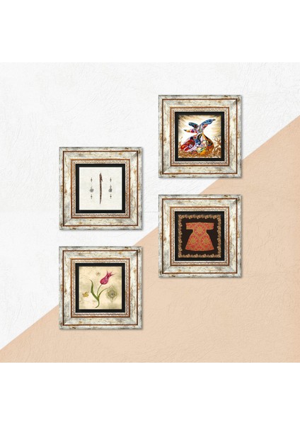 Hırka-i Şerif, Lale, Elif, Semazen Çerçeveli Taş Duvar Tablosu 4’lü Set - Dekoratif Modern Sanat, Ev ve Ofis Dekoru |TK4-664| indirimleri