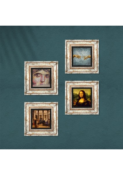 Leonardo da Vinci, Michelangelo, Çingene Kızı, Bir Roma Sanat Aşığı Çerçeveli Taş Duvar Tablosu 4’lü Set - Dekoratif Modern Sanat, Ev ve Ofis Dekoru |TK4-82| fırsatları