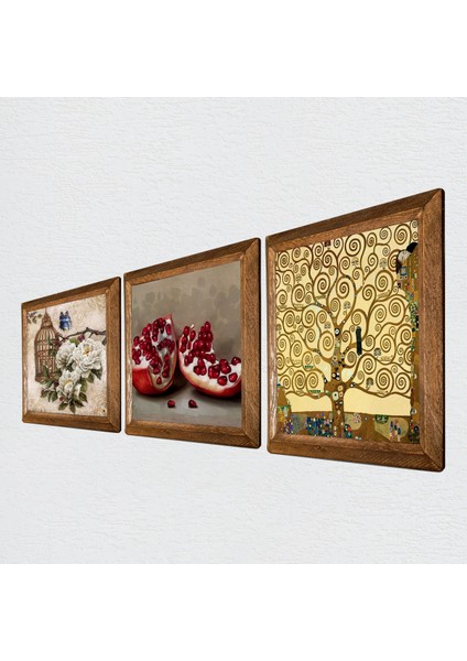 Gustav Klimt Hayat Ağacı, Kelebekli Çiçek, Nar Taş Duvar Tablosu Ahşap Çerçeveli Duvar Dekoru 3 Parça Tablo Seti Wall Art W3-1082 fiyatları