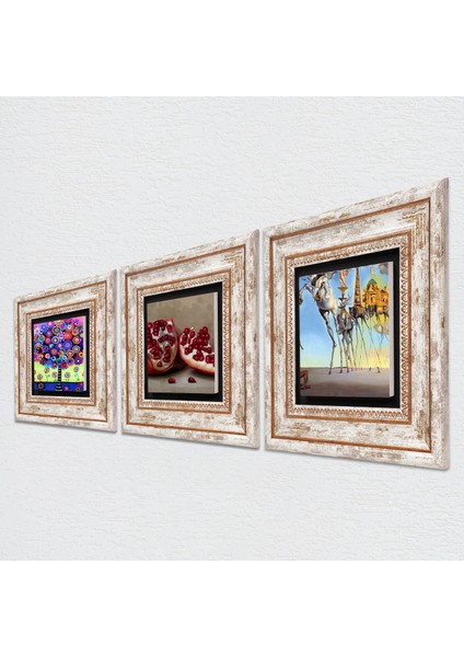 Salvador Dalí, Karla Gerard Hayat Ağacı, Nar Taş Duvar Tablosu Çerçeveli Duvar Dekoru 3 Parça Tablo Seti Wall Art T3-1078