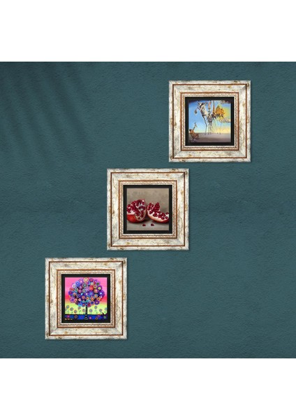 Salvador Dalí, Karla Gerard Hayat Ağacı, Nar Taş Duvar Tablosu Çerçeveli Duvar Dekoru 3 Parça Tablo Seti Wall Art T3-1078