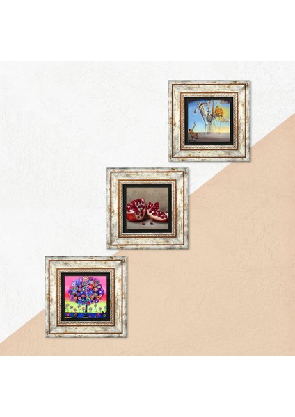 Salvador Dalí, Karla Gerard Hayat Ağacı, Nar Taş Duvar Tablosu Çerçeveli Duvar Dekoru 3 Parça Tablo Seti Wall Art T3-1078