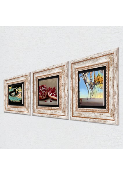 Dalí Aziz Antonius'un Baştan Çıkarılışı, Şahmeran, Nar Taş Duvar Tablosu Çerçeveli Duvar Dekoru 3 Parça Tablo Seti Wall Art T3-1036