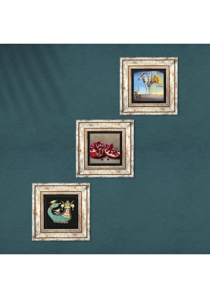 Dalí Aziz Antonius'un Baştan Çıkarılışı, Şahmeran, Nar Taş Duvar Tablosu Çerçeveli Duvar Dekoru 3 Parça Tablo Seti Wall Art T3-1036